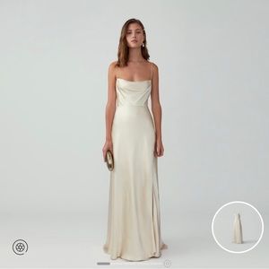 Fame and Partners Strappy Draped Gown in Champagne Satin